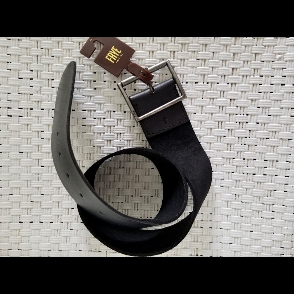 Frye NEW Black Wide Suede & Leather Belt Small